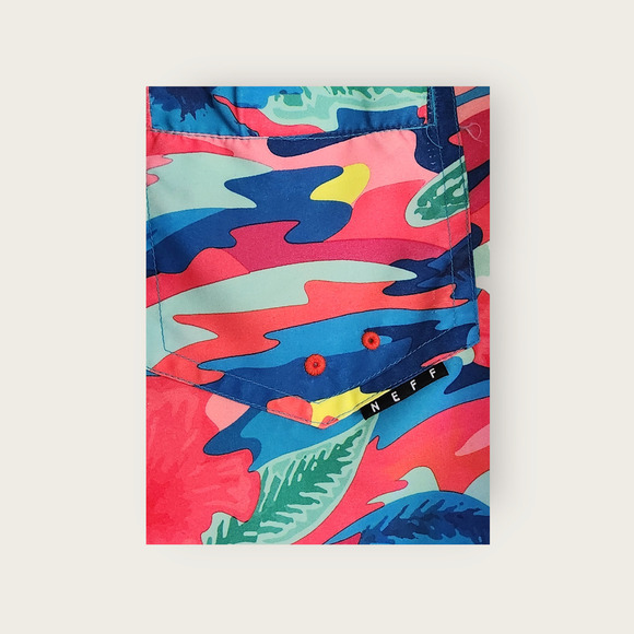 Neff NWT Thunder Tropic Unlined stretch Drawstring Waist Mens Swim Trunks Size L - Picture 5 of 10